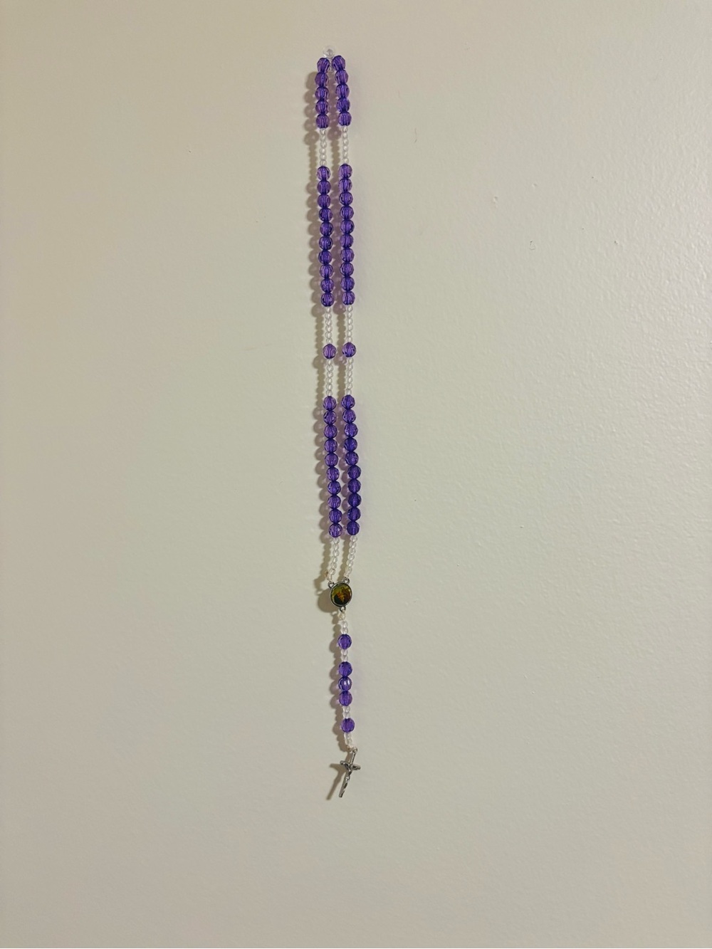 Purple Beaded Rosary Necklace - Unbranded